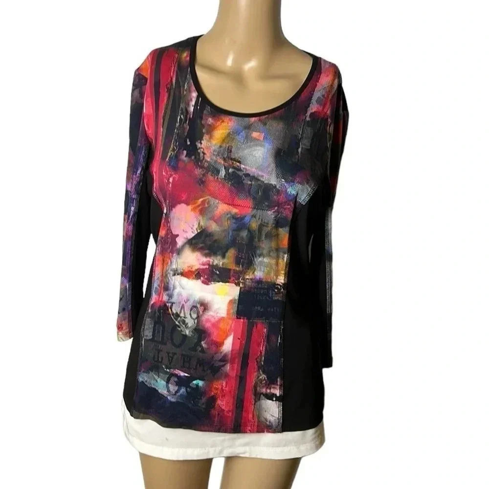 Libra Colorblock,Artsy sweater,M.colorful top, 🇨🇦Y2K,vtg, Black, flattering,EC